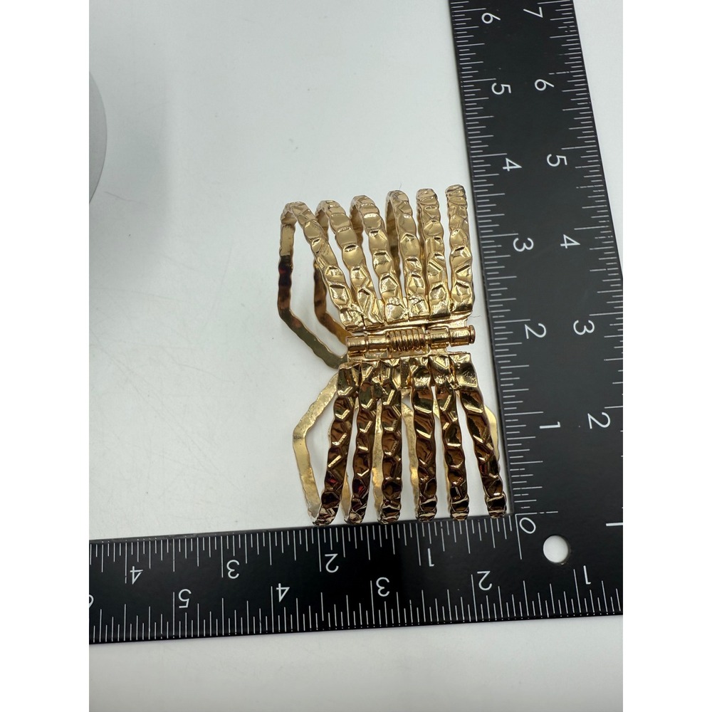 Hammered Gold Tone Multi Strand Hinged Cuff Bracelet Statement Cage Bangle - Picture 4 of 5